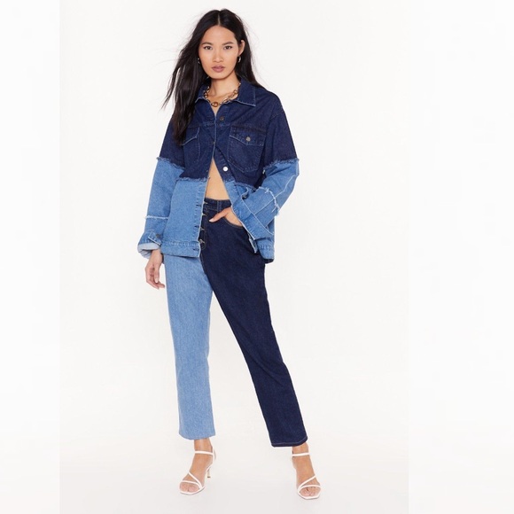 Nasty Gal two toned distressed jean jacket - Picture 3 of 4